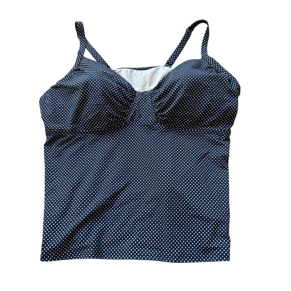 Lands End Womens Navy‎ Polka Dot Slimming Retro Tankini Swim Top Sz 18W Vacation